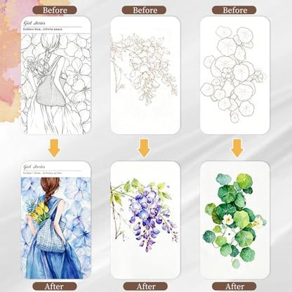 NaTuGi 3Pac Watercolor Workbook for Adults,Watercolor Coloring Book,Portable Watercolor Painting Books,Creative Stress Relief Kit,Suitable for Beginners Birthday Gift (Flower and Girl Series 3pc) - Image 3