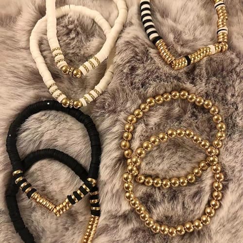 Believo Polymer Clay Beads Kit for DIY Jewelry with Elastic Cord, Colorful Flat Heishi Beads and Spacer Pieces – Ideal for Friendship Bracelet & Necklace Making (Black & White) - Image 3