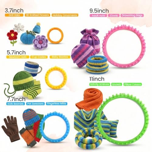 VGOODALL Round Knitting Looms Set, Set of 18PCS Supplies with Hook Needle, Pompom Maker and Yarn, for Knitting Beginners - Image 4