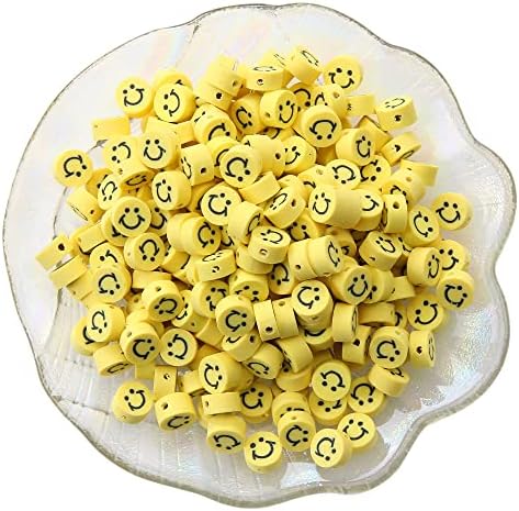 100pcs Mixed Polymer Clay Spacer Beads for Women Jewelry Making DIY Bracelet Necklace Hair Clip Accessories (Yellow Smile Face) by LUBINGSHINE