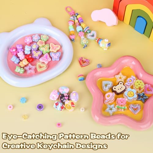 Ecoofor 633 PCS Beaded Keychain Making Kit, Acrylic Alphabet Letter Beads with Heart, Star & Flower Charms for DIY Jewelry, Bag Charm & Keychain Accessories Craft Supplies - Image 5