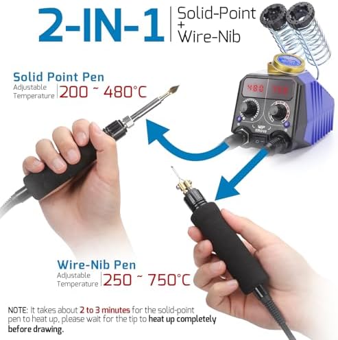 WEP 939D VII 2-IN-1 Wood Burning Kit 84-IN-1 with 51 Solid Points and 23 Wire Nibs Wood Burner with 2 Letter Number Stencils, 6 Unfinished Wood, 1 Pen Holder, Burning Tool - Image 5