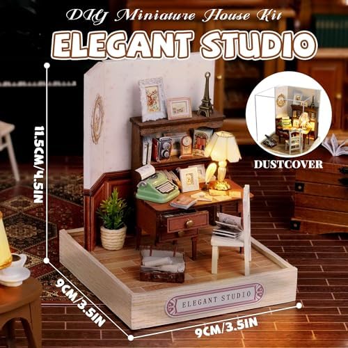 Kisoy Dollhouse Miniature with Furniture Kit, DIY 3D Wooden DIY House Kit with Dust Cover,Handmade Tiny House Toys for Teens Adults Gift(Elegant Studio) - Image 2