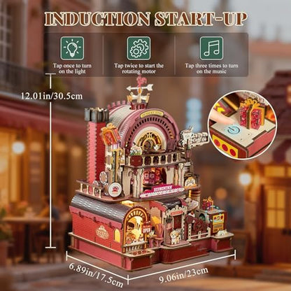 DIY 3D Wooden Puzzles for Adults,Dessert Atelier Electrically Powered – Movable Dessert & Coffee Lines Dollhouse Kit with LED Arts and Crafts for Home Decor Creative Gift for Boys Girls - Image 4