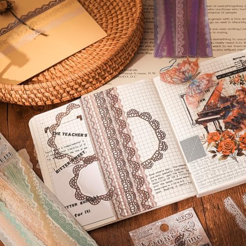 40 Pcs Transparent Lace Stickers for Scrapbooking Junk Journal Card Making Collage Diary Planner Notebook Letter Photo Album Craft Project Decoration, 5 Patterns - Image 4