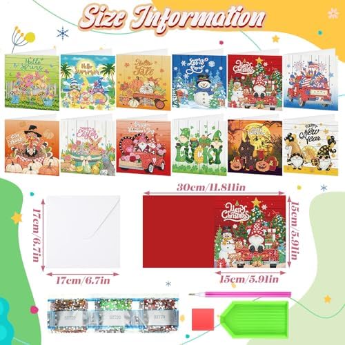 Saillong 12 Pack Holiday Diamond Painting Greeting Card Kit Seasonal Diamond Art Cards with Envelopes Summer Patriotic 5D Rhinestones Painting Making Kit for Adult DIY Craft Family Friend Holiday Gift - Image 5