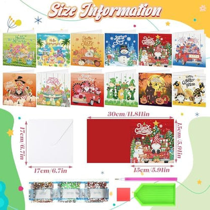 Saillong 12 Pack Holiday Diamond Painting Greeting Card Kit Seasonal Diamond Art Cards with Envelopes Summer Patriotic 5D Rhinestones Painting Making Kit for Adult DIY Craft Family Friend Holiday Gift - Image 5