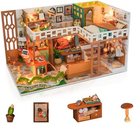 DIY Miniature House Kit, Dollhouse Kit w/Dust Cover Adult, Boho Loft by MakingLifeFunforCool