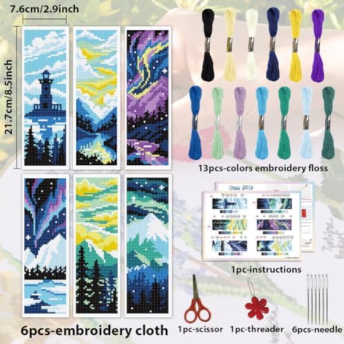 ACRNIGHEET 6PCS Cross Stitch Bookmark Kits for Beginners Stamped Pattern - Image 2