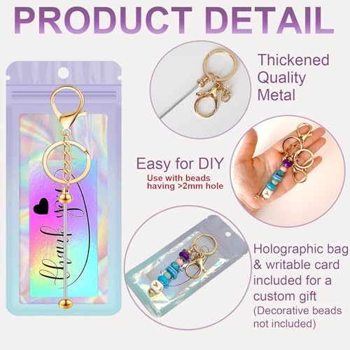42/84/126 Pcs Beadable Keychain Bars Bulk Blank DIY Beaded Keychain Making Supplies with Bag Thank You Card - Image 3