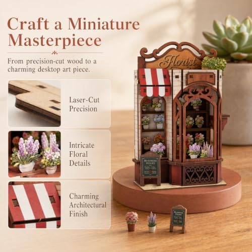 DIY Book Nook Kit, Miniature Flower Shop, Wooden 3D Puzzle - Image 2