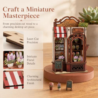 DIY Book Nook Kit, Miniature Flower Shop, Wooden 3D Puzzle - Image 2