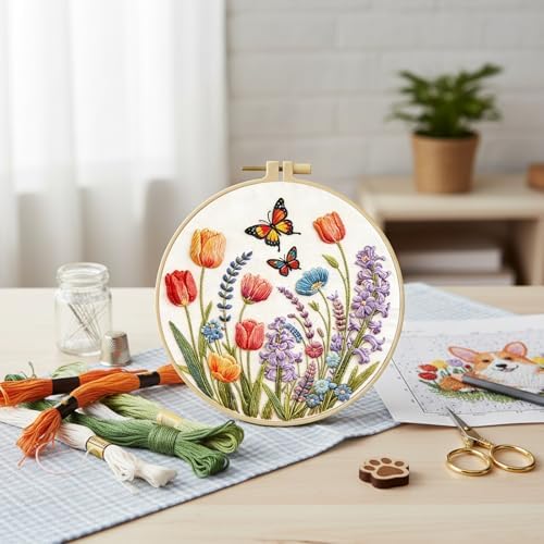 FRANDEK DIY Bush Butterfly Stamped Embroidery Kit with Hoop for Adults - Image 4