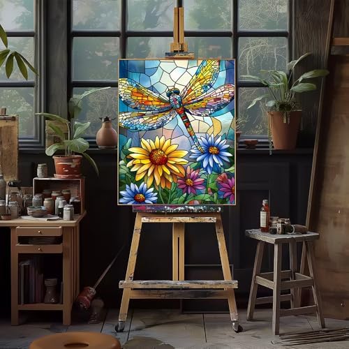 Natuyalo Paint by Numbers Kit for Adults Beginners, 16" Wx20 L Canvas Pictures Painting Acrylic Paintwork with 3 Pcs Paintbrushes, Dragonfly and Flowers - Image 2
