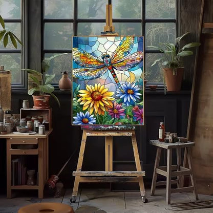 Natuyalo Paint by Numbers Kit for Adults Beginners, 16" Wx20 L Canvas Pictures Painting Acrylic Paintwork with 3 Pcs Paintbrushes, Dragonfly and Flowers - Image 2