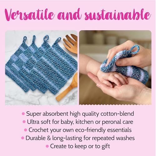 KnitPal Dishcloth Crochet Kit for Beginners (Jean Blue + Sky Blue) - Image 4