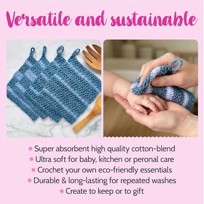 KnitPal Dishcloth Crochet Kit for Beginners (Jean Blue + Sky Blue) - Image 4