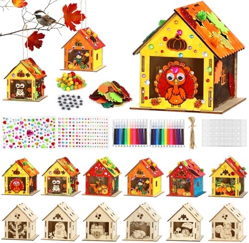 Fall Thanksgiving Crafts Wooden House for Adults, Painting Arts Kit Decor by Unknown