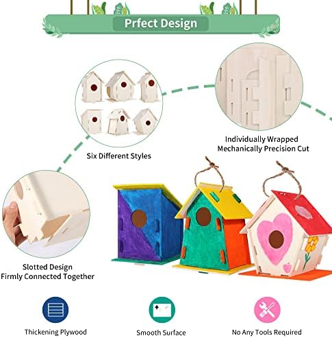 ILHSTY 18 Pack Large Paintable DIY Wooden Bird Houses Kits for Kids, Kids Crafts Wood Houses for Crafts Class Parties Birthday, DIY Crafts and Art Birdhouse Kits for Children to Build and Design（18） - Image 4