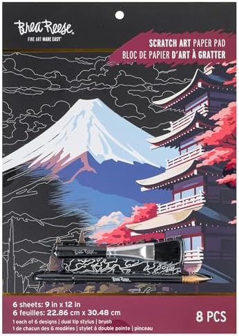 Brea Reese Scratch Art Paper Pad - 6 Global Iconic Views Metallic Art Kit by BreaReese