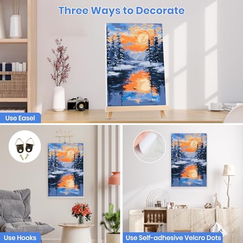 MXJSUA Snowy Landscape Paint by Numbers Kit with Frame for Adults, Easy Beginners Paint by Number on Canvas with Easel, Acrylic Number Painting Craft Gifts for Home Decor, 8x12 inch - Image 2
