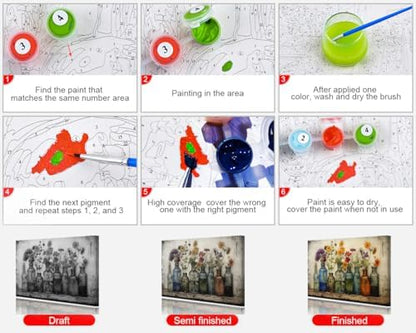 TUMOVO Abstract Paint by Numbers for Adults Flowers Bottles Vintage DIY Adult Paint by Number Kits on Canvas Rustic Sign Watercolour Draw Painting by Numbers Oil Painting Art Crafts 16x20 in - Image 5