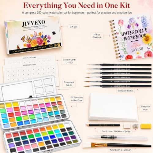 100 Colors Watercolor Paint Set with Watercolor Workbook for Adults - Image 3