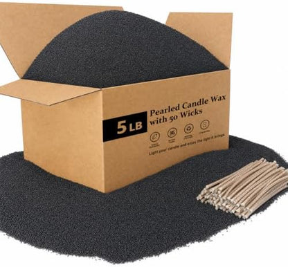 BISWYLBLJ 5lbs Black Candle Sand,Natural Pearled Candle with 50 Wicks by BISWYLBLJ