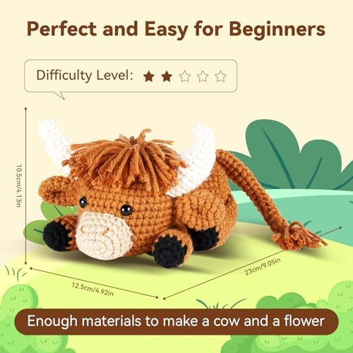 MOREJMTT Crochet kit for Beginners Adults, Learn to Crochet, Include Easy Knitting Soft Yarn, Step-by-Step Video Tutorial, Hook, Holiday Birthday Gift (Highland Cow) - Image 5