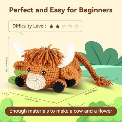 MOREJMTT Crochet kit for Beginners Adults, Learn to Crochet, Include Easy Knitting Soft Yarn, Step-by-Step Video Tutorial, Hook, Holiday Birthday Gift (Highland Cow) - Image 5