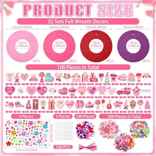 Wavwavw 472 Pcs Mother's Day Craft Kits Flower DIY Wreath Craft Kit Mother's Day Wreath Arts Decorations with Tulip Heart Flower Stickers for Mom Gift - Image 3