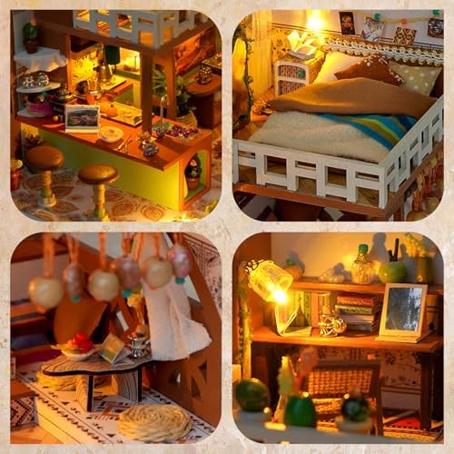 DIY Miniature House Kit, Dollhouse Kit w/Dust Cover Adult, Boho Loft - Image 3