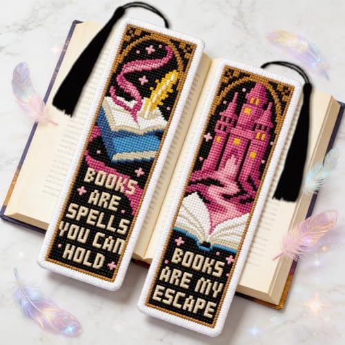 INFUNLY 6 Pcs Magic Book Cross Stitch Bookmark Kit with Tassels, Stamped Pre-Printed Embroidery for Adult Beginners, Tools with Floss Scissors Needles Instructions, DIY Gift for Book Lovers - Image 6