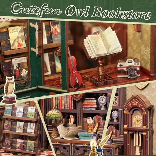 Owl Bookstore Book Nook Kit - 3D Wooden Puzzles with LED - Image 4
