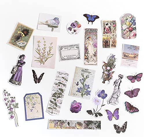 Alideco 200pcs Vintage Scrapbook Stickers Kawaii Purple Floral Scrapbooking Paper Washi Junk Journaling Supplies Collage Album Aesthetic Cottagecore Picture Frames(Butterfly) - Image 2