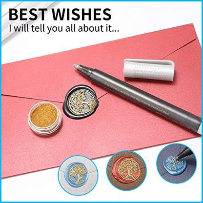 Wax Seal Stamp Kit - 24 Colors, 624 Pcs Stamp Beads, Sealing Wax Warmer, Metallic Pen & Envelope, Gift & Decoration Set - Image 5