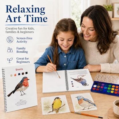 Teswarha Animals Watercolor Workbook With12 Sheets 300GSM Art Paper 16 Colors Watercolor Paint Set with 2 Watercolor Brushes Water Coloring Book Kit for Adults Teens 8.2 x 9.8in - Image 6