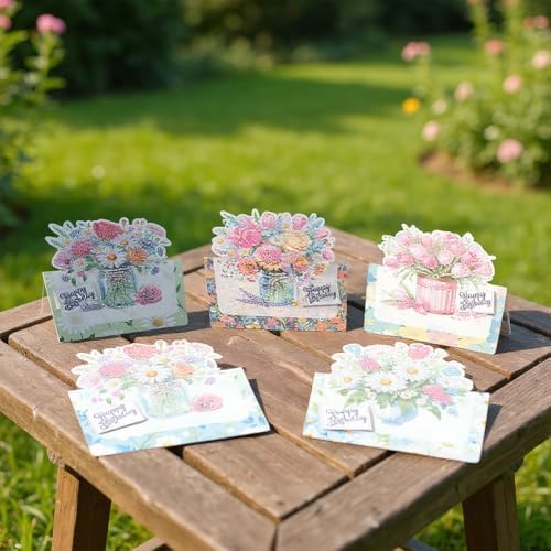 jinglinhh 6pcs Diamond Art Painting Birthday Tulip Daisy Flower Bouquet Greeting Cards with Envelopes, DIY Card Making Kits for Adults, Diamond Art Postcards Christmas Cards Craft Gifts - Image 7