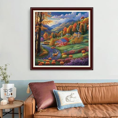 Joyhoor Cross Stitch Kits for Beginners Stamped Cross-Stitch Supplies Needlework preprint Embroidery Kits for Adults DIY Needlepoint Kit Embroidery Patterns 11CT-Autumn Scenery 18x18 inch - Image 2