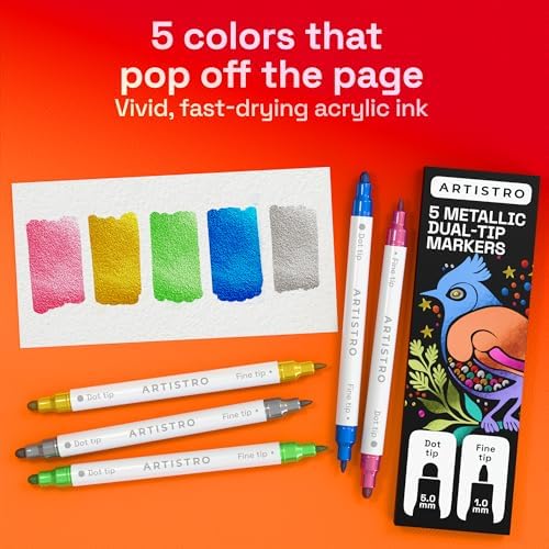 ARTISTRO Metallic Dual-Tip Acrylic Paint Marker Pens - Set of 5 - Image 2