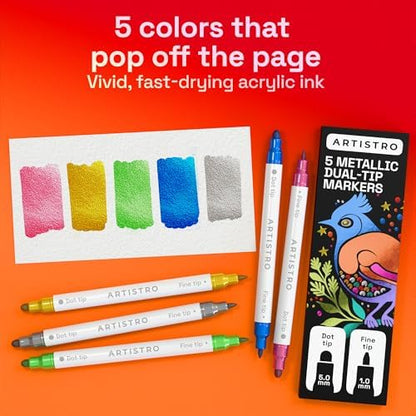 ARTISTRO Metallic Dual-Tip Acrylic Paint Marker Pens - Set of 5 - Image 2