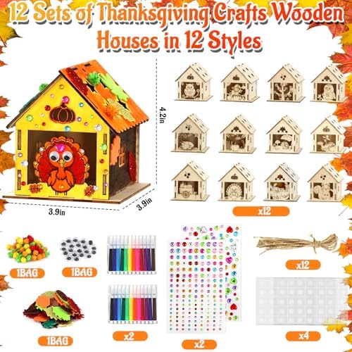 Fall Thanksgiving Crafts Wooden House for Adults, Painting Arts Kit Decor - Image 2