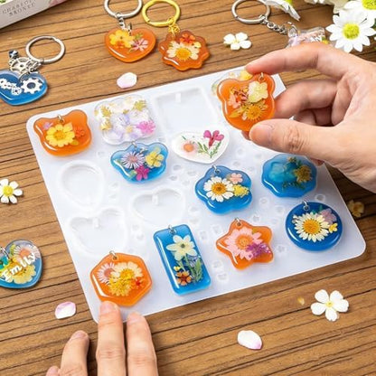 16 Cavity Resin Keychain Silicone Mold with Hole Jewelry Pendant Ear Stud Epoxy Casting Molds, DIY Craft Molds for Necklace Pendant, Earring, Cabochon Gem Making - Image 6