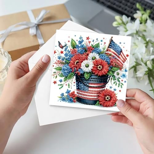 6Pcs Folding Greeting Card Diamond Art Painting Thank You Blessing Cards with White Envelope Rhinestones Painted Making Kits for Adults DIY Craft Holiday Gift-Bouquet - Image 6