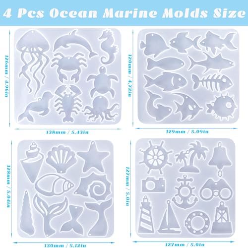 JHYlilia 204Pcs Resin Earring Molds Ocean Marine Life Jewelry UV Resin Jellyfish Shell Starfish Earrings Keychain Necklaces Pendant Silicone Molds DIY Art Craft Jewelry Making Supplies - Image 2