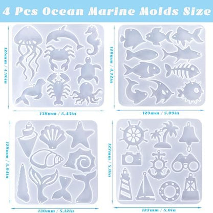 JHYlilia 204Pcs Resin Earring Molds Ocean Marine Life Jewelry UV Resin Jellyfish Shell Starfish Earrings Keychain Necklaces Pendant Silicone Molds DIY Art Craft Jewelry Making Supplies - Image 2