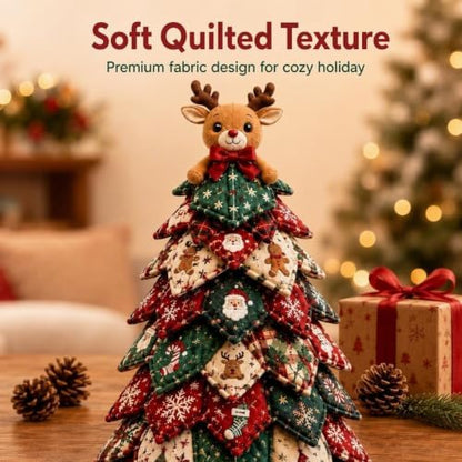 Quilted Christmas Tree Kit – Pre-Cut Fabric & Foam Cone DIY Tabletop Decoration with Tree Topper, No-Sew Holiday Craft Kit for Adults & Kids, Christmas Tree Decorations for Home, Party & Gifts (set6) - Image 4