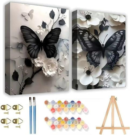 KYOQFVN 2 Pack Butterfly Paint by Numbers with Wooden Easel - Adult Paint by Number Kits on Canvas Framed, Easy Painting by Numbers for Adults, Acrylic Oil Painting for Home Wall Decor 8x12inch by KYOQFVN