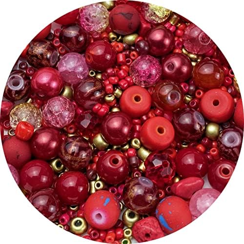 Assorted Glass Resin Beads Multi Size Colors Smooth Cracked Gravel Millet Spacer Beads for Bracelets Necklace Earring DIY Jewelry Making Craft(Red Series) by ChooseBeadsChooseHonkoolly