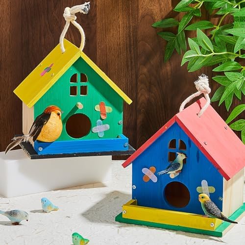 Juexica 2 Pack DIY Birdhouse Kits for Kids Ages 6+ Build and Paint Wooden Bird House Arts and Craft Project with Paint Strips Brushes for Boy Girl Adult Classroom Indoor Outdoor Crafts (Window) - Image 5